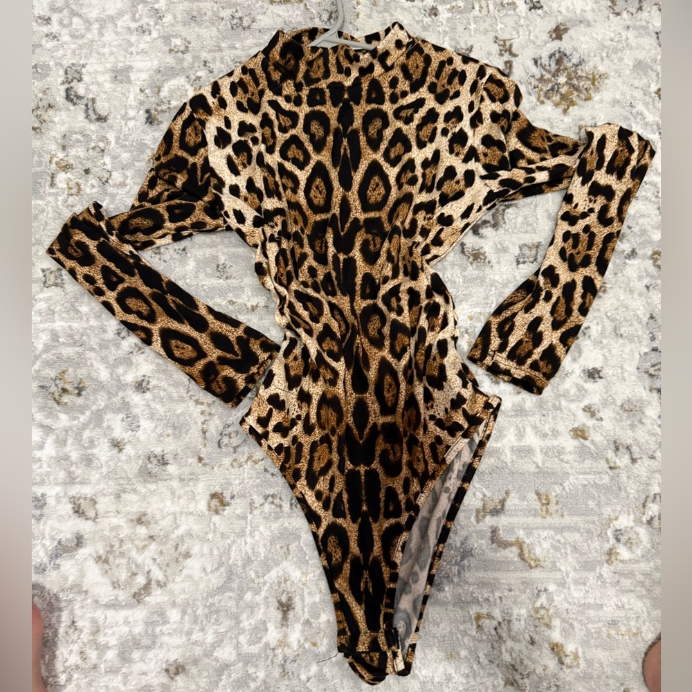 Kids Leopard Print Long-Sleeve One-Piece Bodysuit - Brown/Black